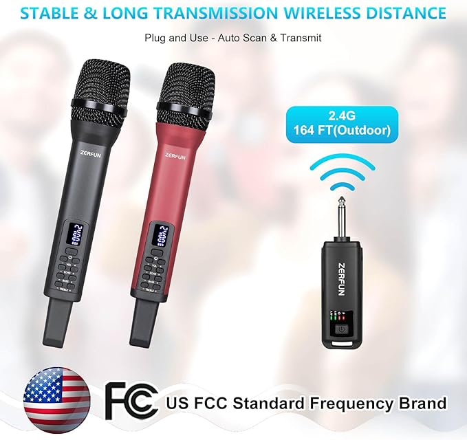 Dual Rechargeable Wireless Microphones, Pro Handheld Cordless Mics System - Image 5