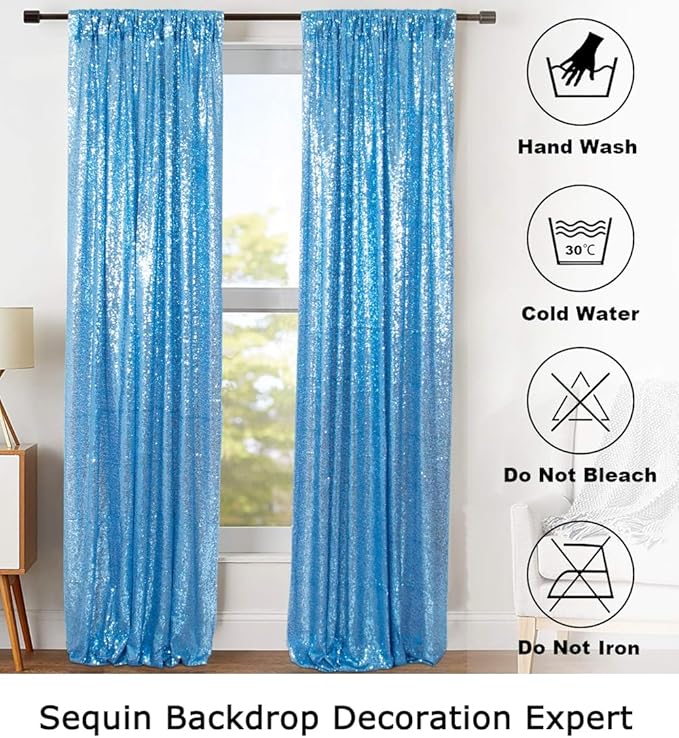 ShinyBeauty Sequin Curtains Baby Blue 2FTx8FT 4 Panels Sequin Backdrop - Image 6