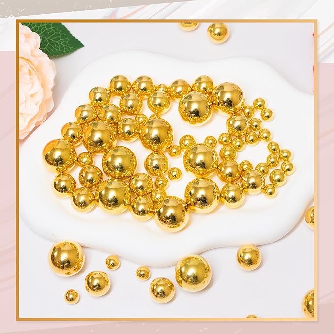 300Pcs Vase Filler BrightGold No Hole Faux Pearl Beads - Image 3