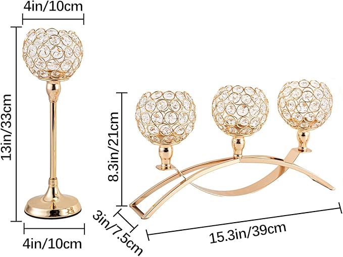 VINCIGANT Set of 3 Gold Candle Holders Wedding Table Centerpieces, Tealight - Image 3