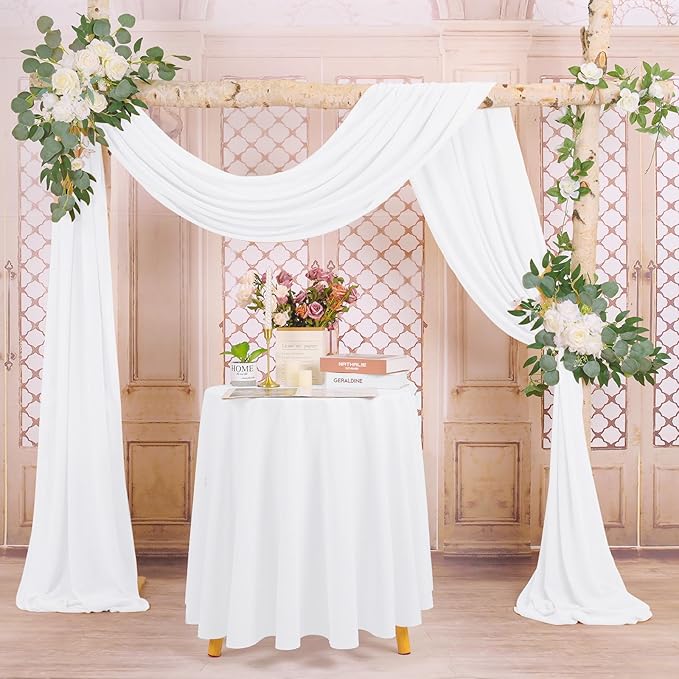 Wedding Arch Draping Fabric, 8 Panels 28" x 20ft White Sheer Chiffon Curtain - Image 5