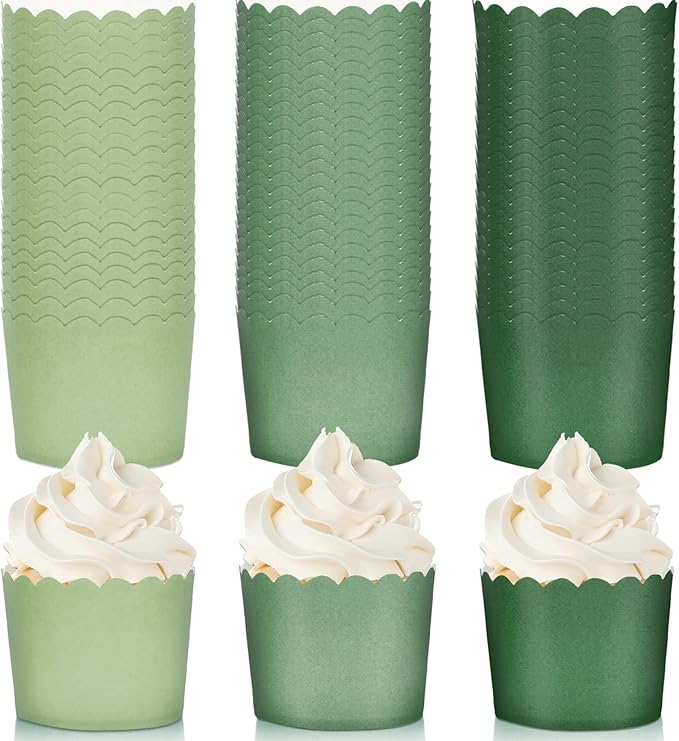 Whaline 120Pcs Sage Green Paper Baking Cups Scalloped Edge Cupcake Wrappers by Whaline