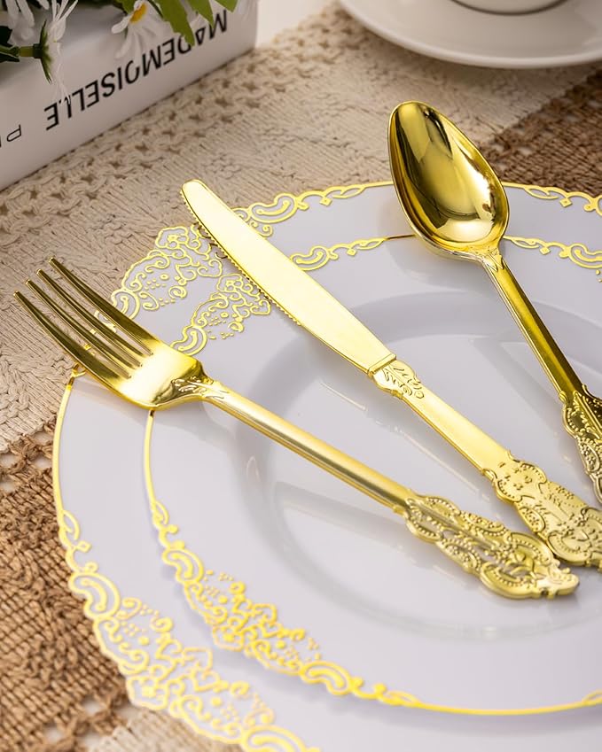 Goodluck 350 Piece Gold Plastic Dinnerware Set - Image 2