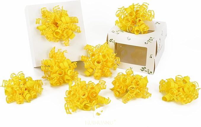 HUIHUANG Yellow Present Bows Gift Wrap Accessory Curly Ribbon Gift Bows 5 inch - Image 4