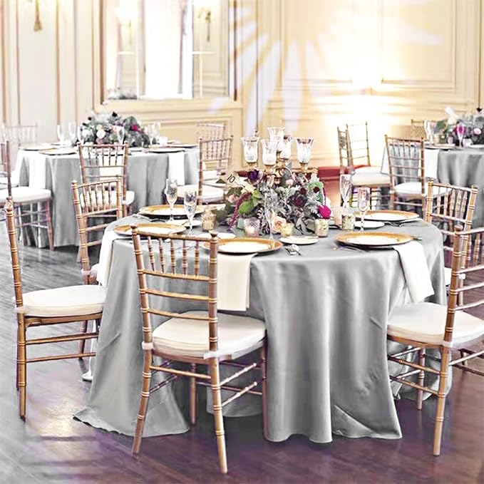 12 Pack 120 Inch Silver Satin Tablecloth - Image 6