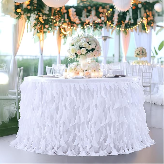 Partisky White Tulle Curly Willow Table Skirt - Image 3