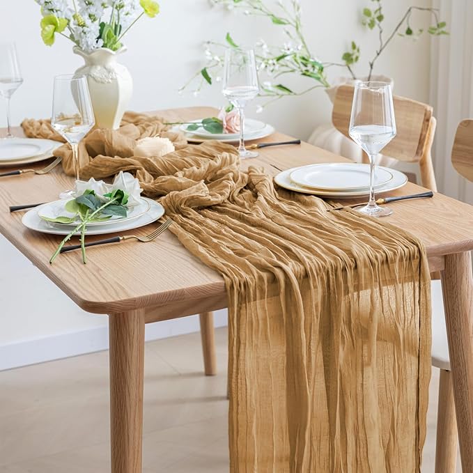 Asee'm 2pcs Cheesecloth Table Runner 120 Inches Long Khaki Boho Gauze Cheese - Image 6