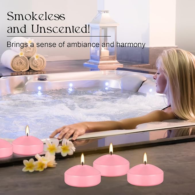 12 Pcs 3 inch Romantic Pink Floating Candles, Smokeless and Unscented, Burns - Image 6