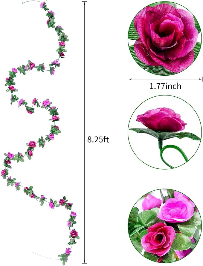 Miracliy 9Pcs 74FT Purple Flower Garland Artificial Rose Arch Vines Fake Spring - Image 3