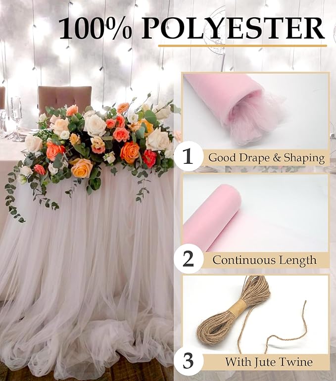 Light Pink Tulle Fabric Roll - Image 4