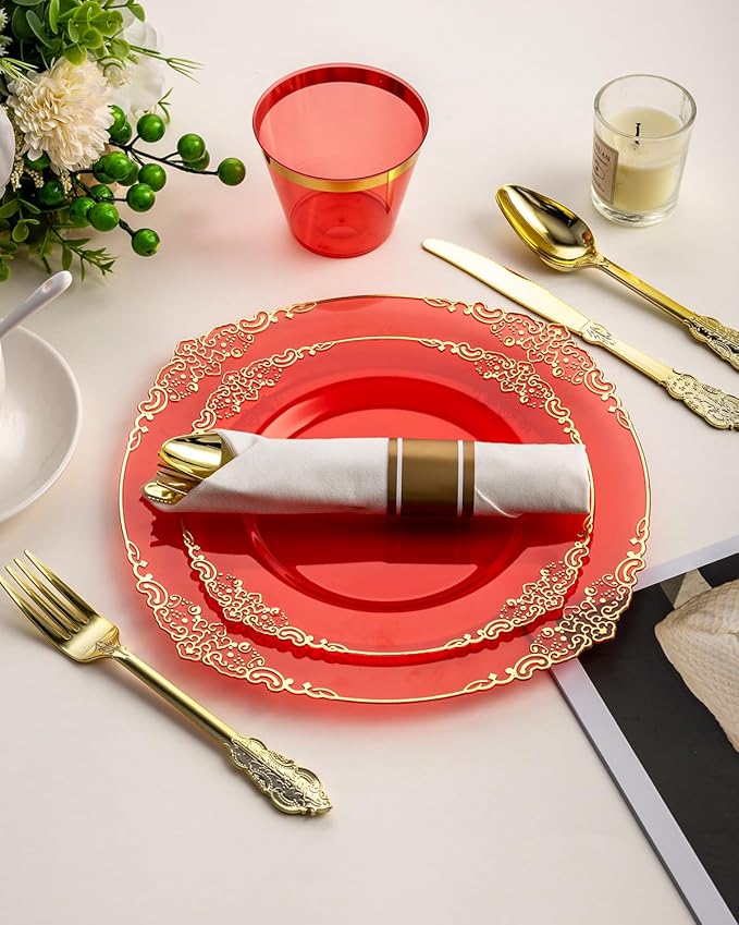 Goodluck 350 Piece Red Dinnerware Set - Image 4