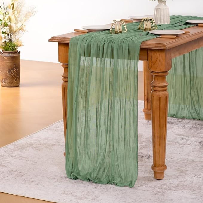 MLMW 4 Pack Sage Green Table Runner Cheesecloth Boho Gauze Rustic Cheese Cloth - Image 4