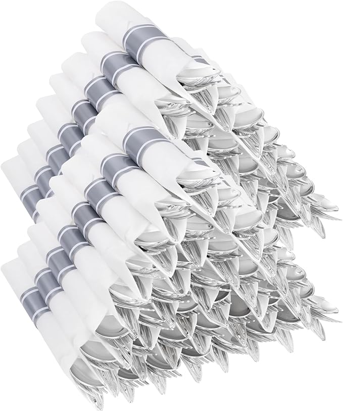 400PCS Wrapped Silver Plastic Silverware Sets by Joyido