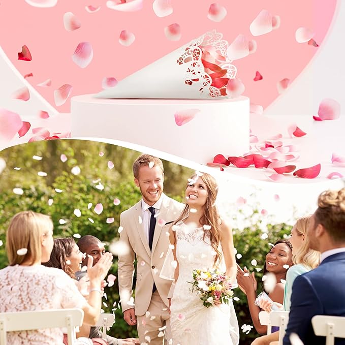 GWHOLE 100 Pcs Wedding Confetti Cones, Heart Paper Petal Cone - Image 7