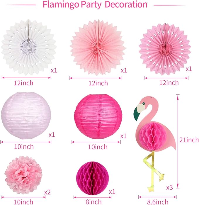 zilue Tropical Party Decorations Pink Flamingo Party Supplies Pom Poms Flowers - Image 2