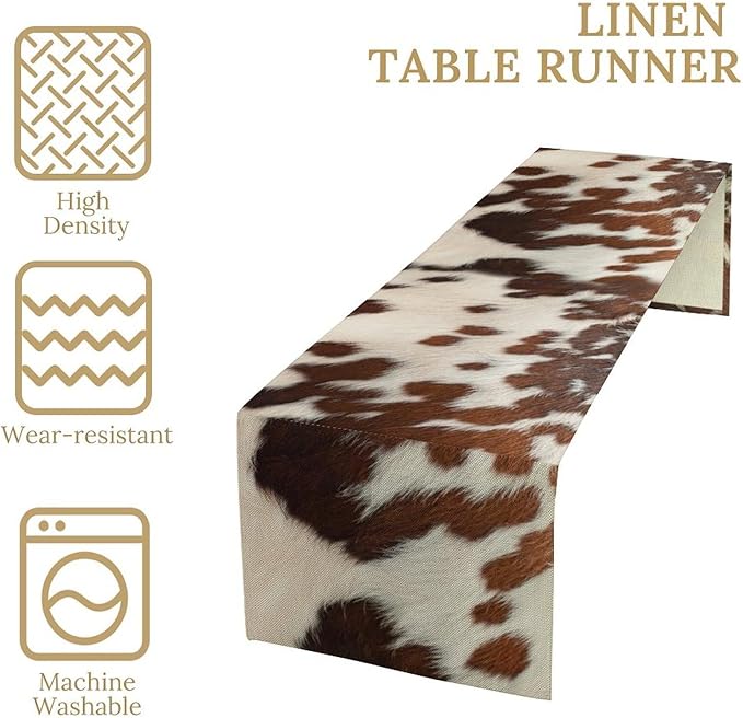 Farmhouse Cow Skin Print Table Runner, Safari Wildlife Brown Country Farm - Image 5