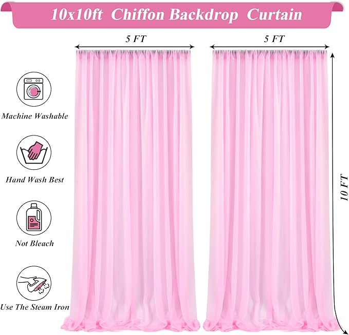 10x10ft Pink Chiffon Backdrop Curtain - Image 8