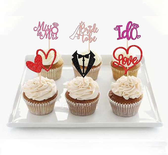 30 PCS He Asked She Said Yes Cupcake Toppers Glitter Engagement Cupcake Toppers - Image 4