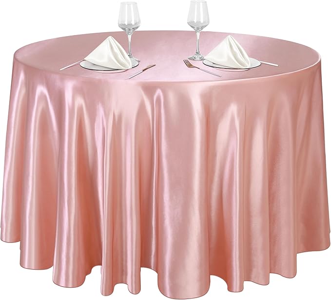 Ruisita 120 Inches Round Satin Tablecloths Rose Gold Overlay Round Satin Table by Ruisita