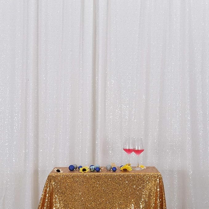 Eternal Beauty White Sequin Backdrop, 6x6 Ft Glitter Background Curtains - Image 3