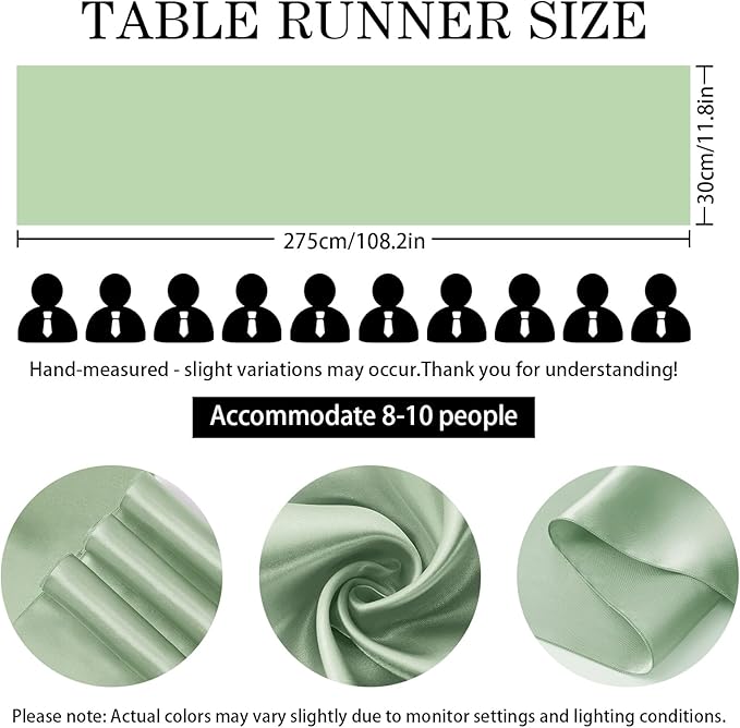 20 Pack Sage Green Satin Table Runner 12x108 Inches Long, Bright Silky Smooth - Image 5