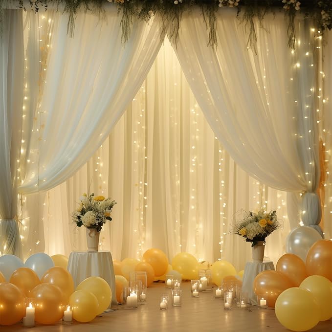 10ft x 10ft Beige Chiffon Backdrop Curtain - Image 2