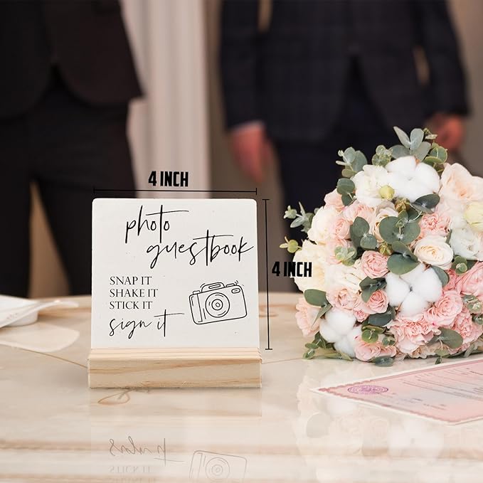 Wedding Guest Book Desk Decor 4x4 Inch, Photo Guest Book Sign Wood Plaque - Image 6