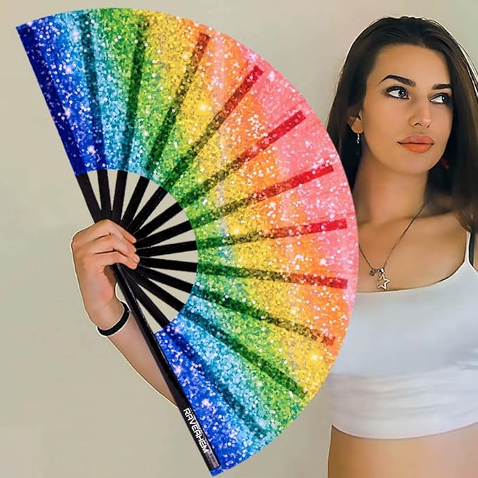 UV Glow Rave Fan, Bamboo Folding Clack Hand Fan - Image 3