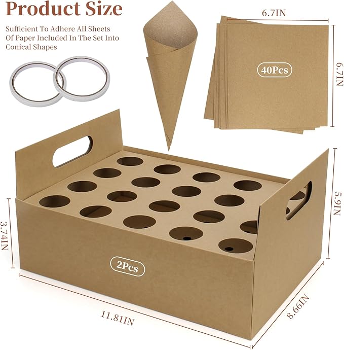 2 Set Wedding Confetti Cone Stand Box, 2 Party Cardboard Cone Holders Trays of - Image 2