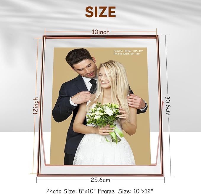 Rose Gold Floating Frame, For Picture 9x11, Tabletop Shelf Photo Frame - Image 2