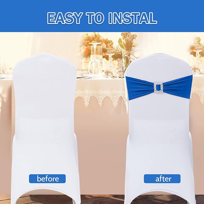 Joccun 120 PCS Spandex Chair Sashes Bows Stretch Chair Cover Band - Image 4