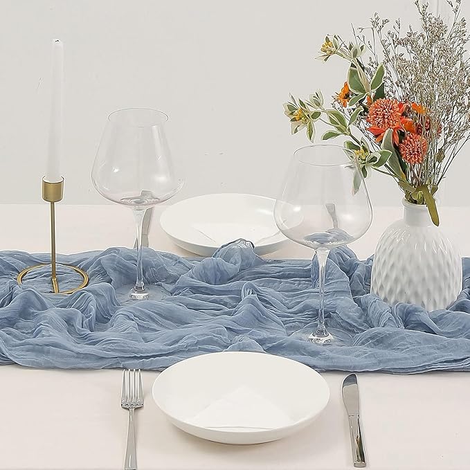 12Pcs Gray-Blue Cheesecloth Table Runner 120 Inch10FT Gray-Blue Rustic Boho - Image 3