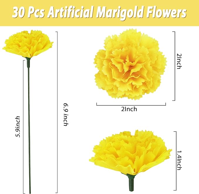 30 Pcs Artificial Marigold Flowers, Indian Wedding, DIY Wreath Garland - Image 2