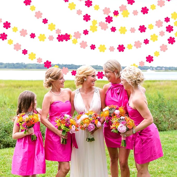 Hot-Pink Yellow Fall Party-Decorations Streamers-Garland - 52ft Boho Flower - Image 7