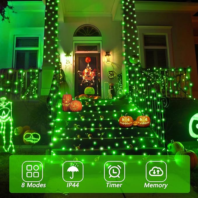 YEGUO 165ft 500 LED Halloween Lights Outdoor Waterproof, 8 Modes Green String - Image 2
