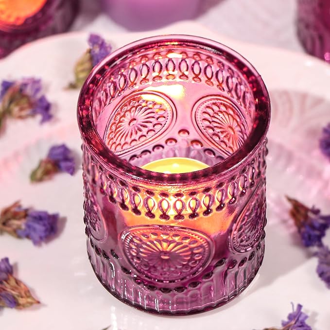 DARJEN Purple Votive Candle Holders Set of 36- Glass Tea Light Candles - Image 5