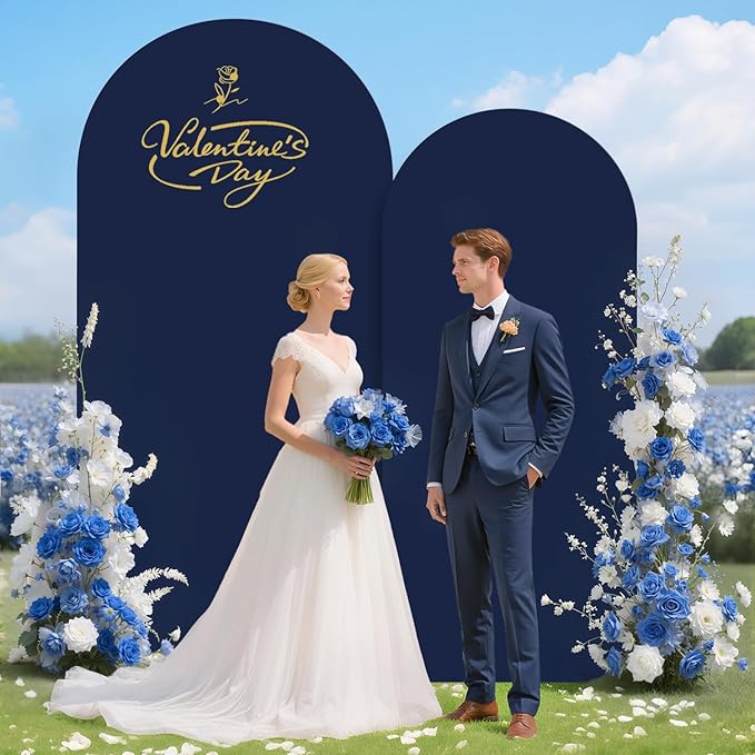 Party Arch Backdrop Stand and Cover Set 6FT 7.2FT Navy Blue Spandex Arch Covers by OMKSIH