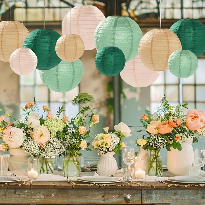Sage Green Paper Lanterns Decorative 12pcs Party Hanging Decorations - Image 4