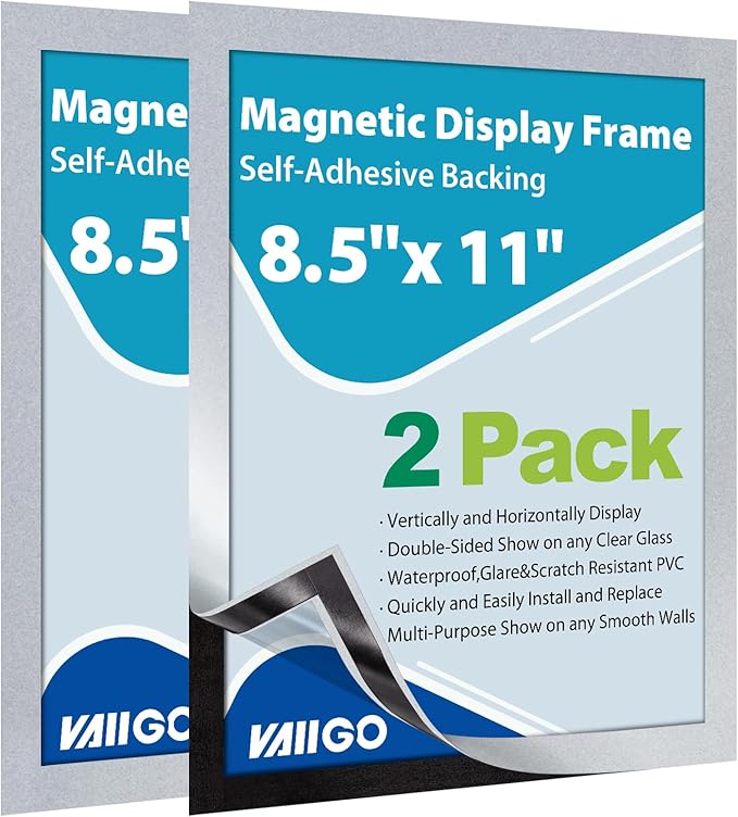 2Packs Magnetic Sign Holder 8.5 x 11 Self Adhesive Display Frames by VAIIGO