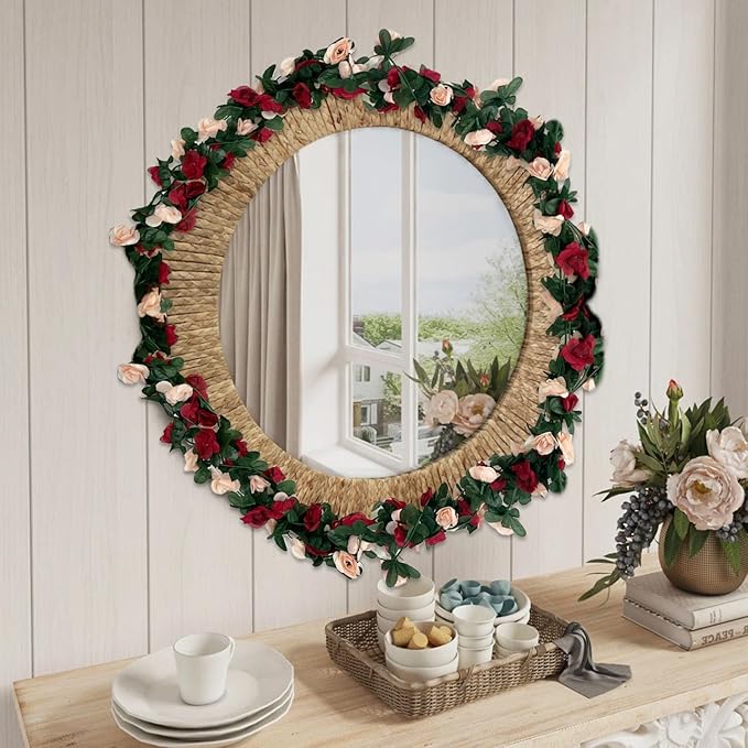 8Pcs 63Ft Burgundy&Champagne Fake Rose Hanging Flowers, Artificial Flower Vine - Image 5
