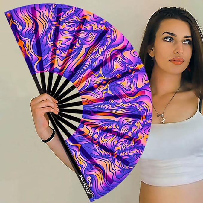 UV Glow Rave Fan, Bamboo Folding Clack Hand Fans Foldable - Image 5