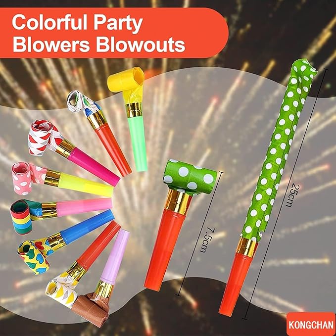 25pcs Party Blowers, Colourful Noisemakers Party Blowouts Squawkers Fringed - Image 2