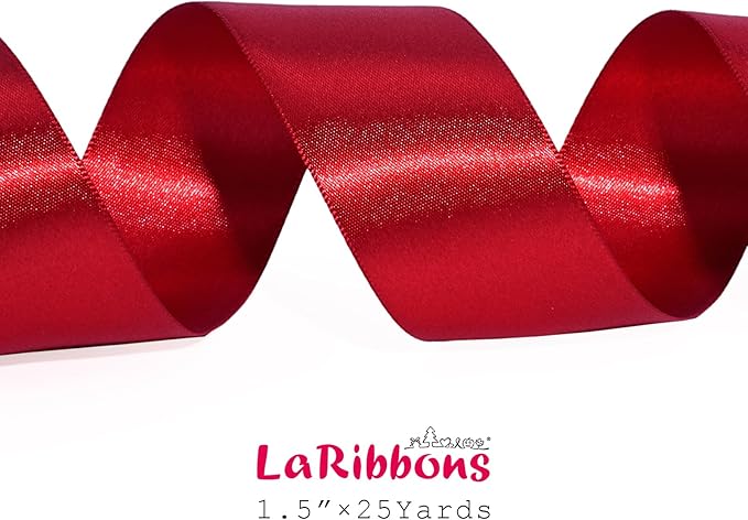 LaRibbons Bright Red Satin Ribbon 1 1/2 Inch 25 Yards Luxury Double Faced Red - Image 5