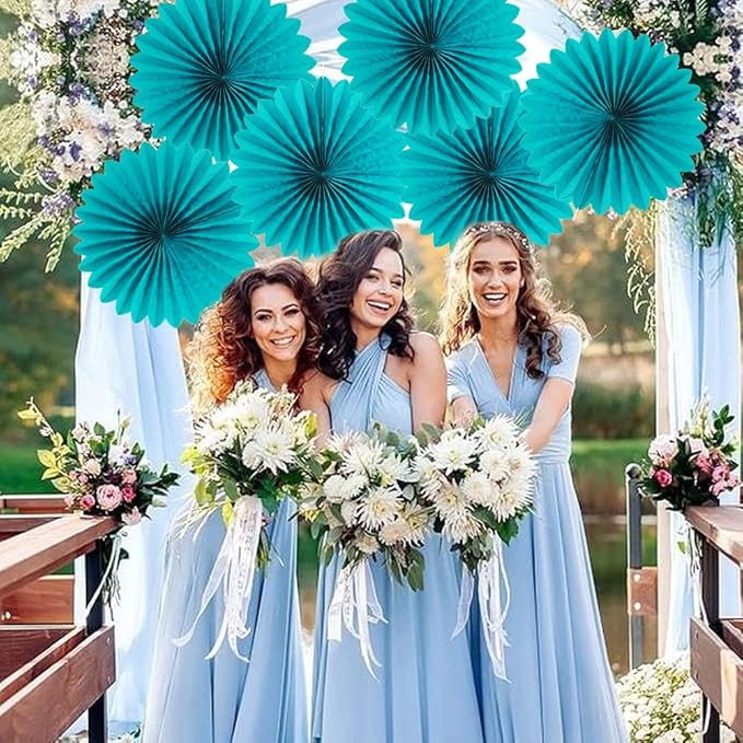 Easy Joy Teal Party Decorations Paper Fans Birthday Wedding Home Party Hanging - Image 4