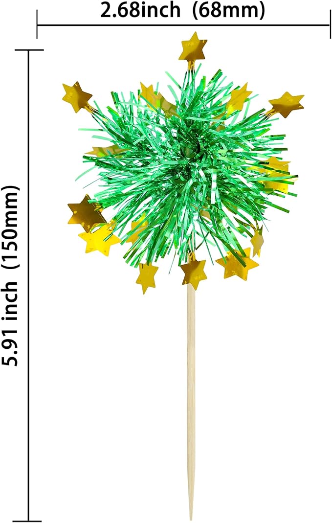 Ephlyn 30Pcs Foil Firework Cupcake Toppers Happy Birthday Cake Toppers Tinsel - Image 2