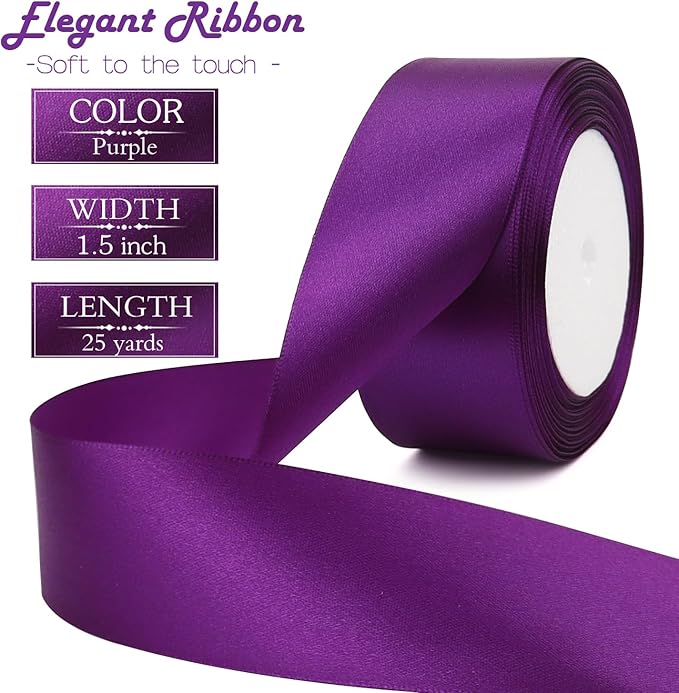 Purple Solid Satin Ribbon 1-1/2 Inch 25 Yards Solid Polyester Fabric Ribbon - Image 2