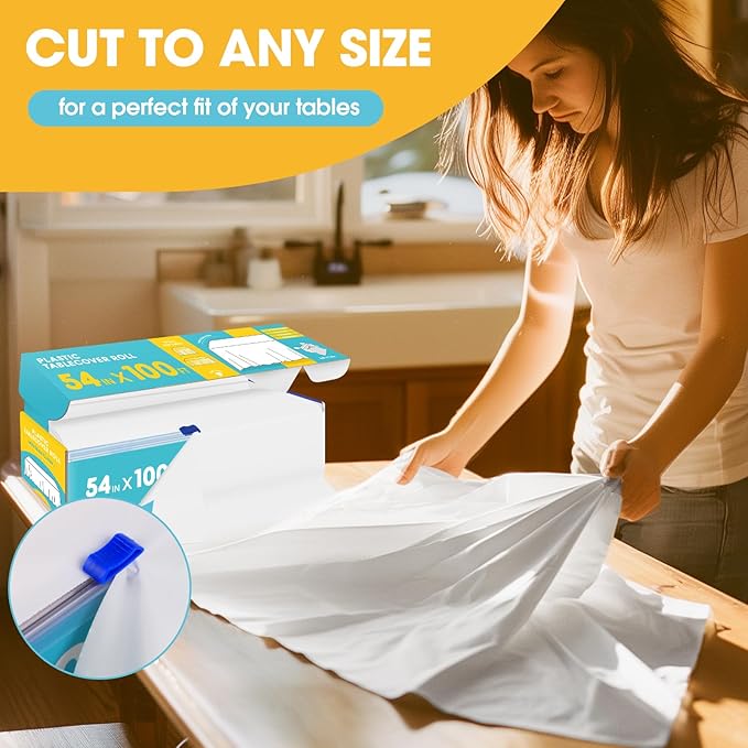 White Plastic Table Cover Roll - 54IN x 100FT - Image 4