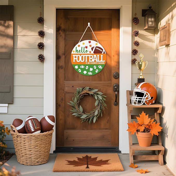 CHDITB Hello Football is My Favorite Season Front Door Sign Wreath, Wooden 3D - Image 5