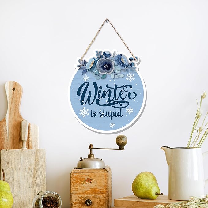 CGBHW Funny Navy Blue Winter Christmas Wooden Sign, Winter Snowflake Snowy - Image 3