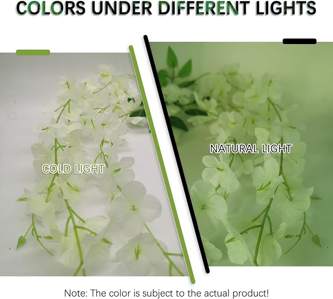 24 Pack White Green Wisteria Hanging Flowers Garland, 3.77 Feet Artificial - Image 2